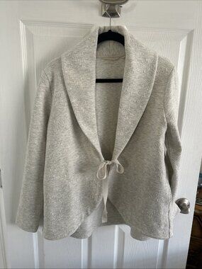 Soft Surroundings Women's M Ivory Tie-Front Jordan Quilted Knit Cardigan Jacket